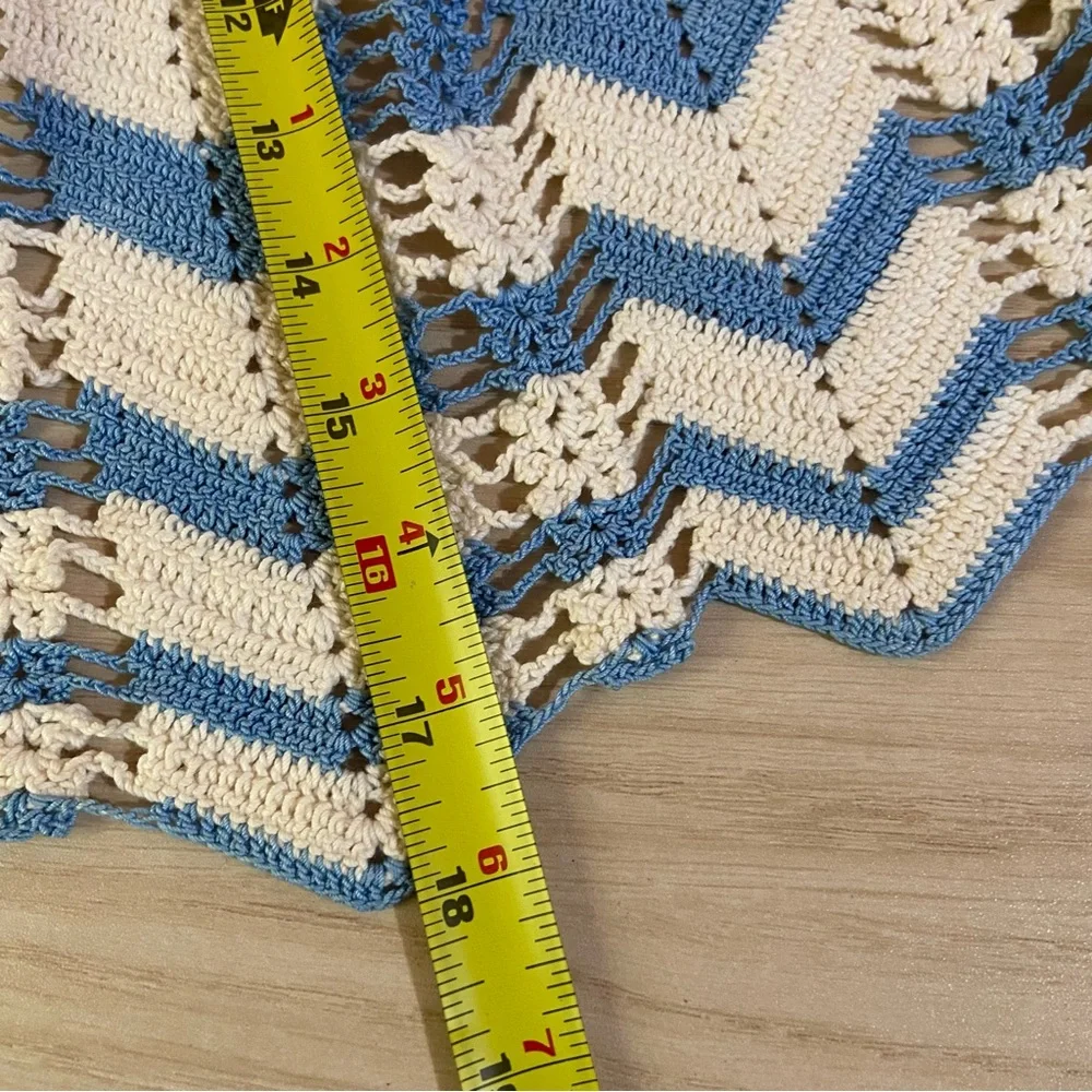Vintage Crochet Half Apron Blue/White Grannycore Trad-Wife Farmhouse Cottagecore